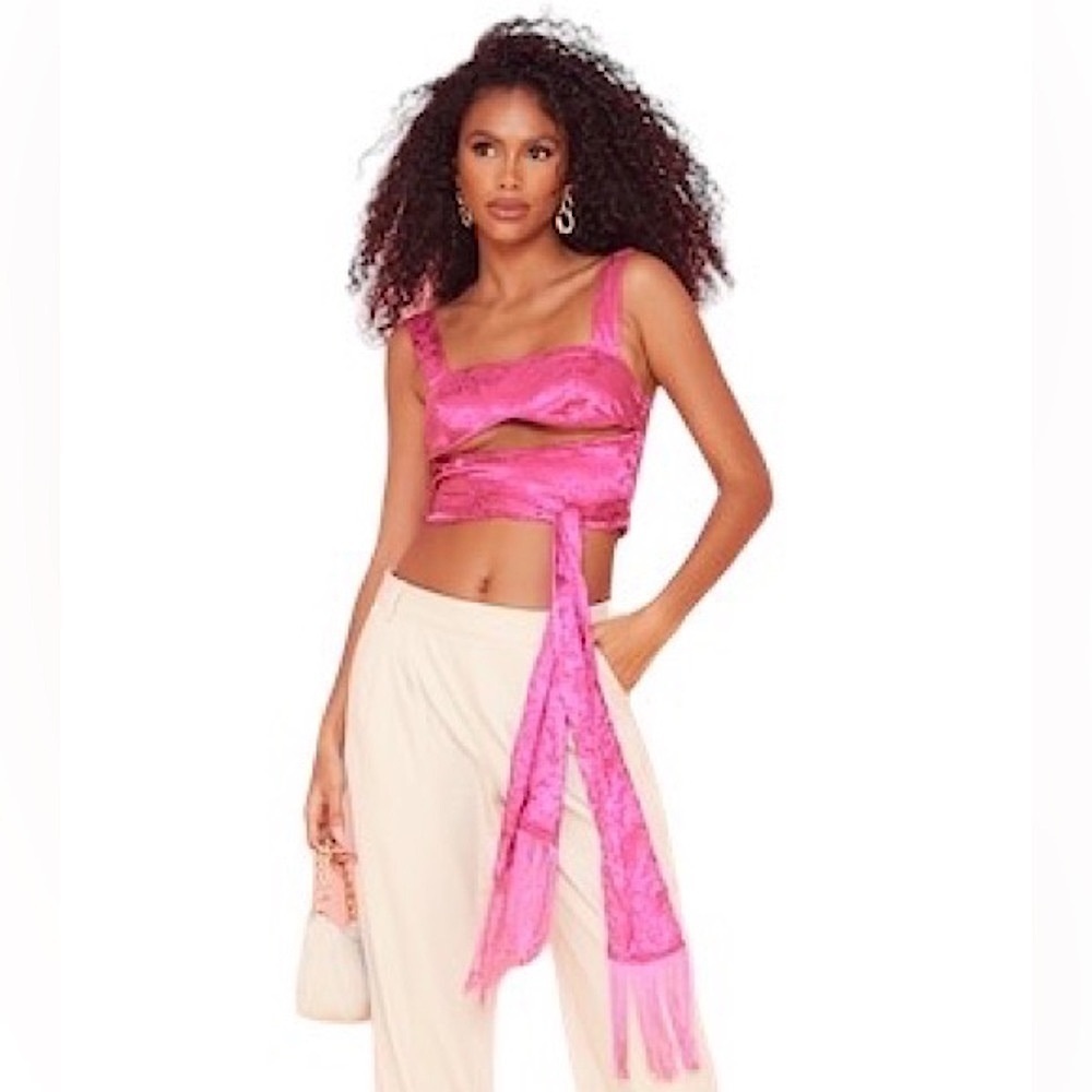 Pretty Little Thing Pink Satin Crop Top Nwt Size 4
